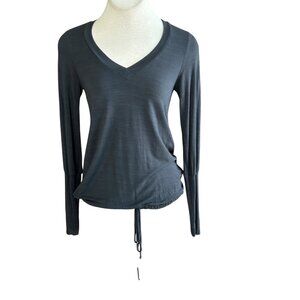 Splendid Gray Top Stretch Viscose Drawstring Waist V Neck Casual Size M
